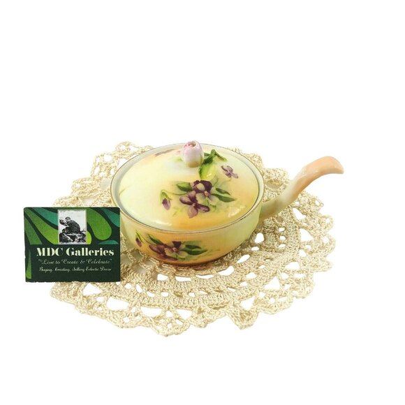 Vintage Hal-Sey Fifth Hand-Painted Porcelain Trinket Dish with 3d Rose top Lid - Picture 7 of 8